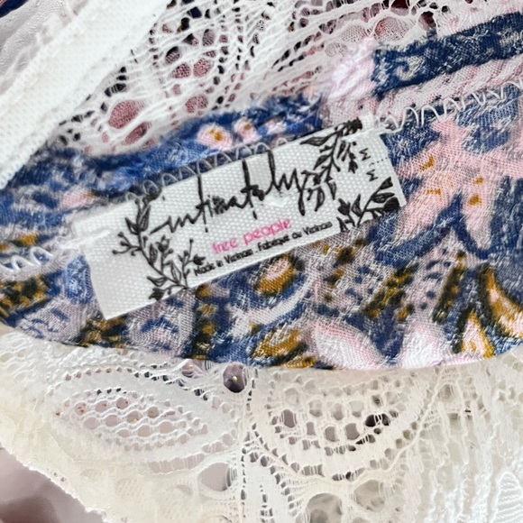 FREE PEOPLE Marsha Printed Lace Neck Mini Dress In Ivory - Picture 9 of 9